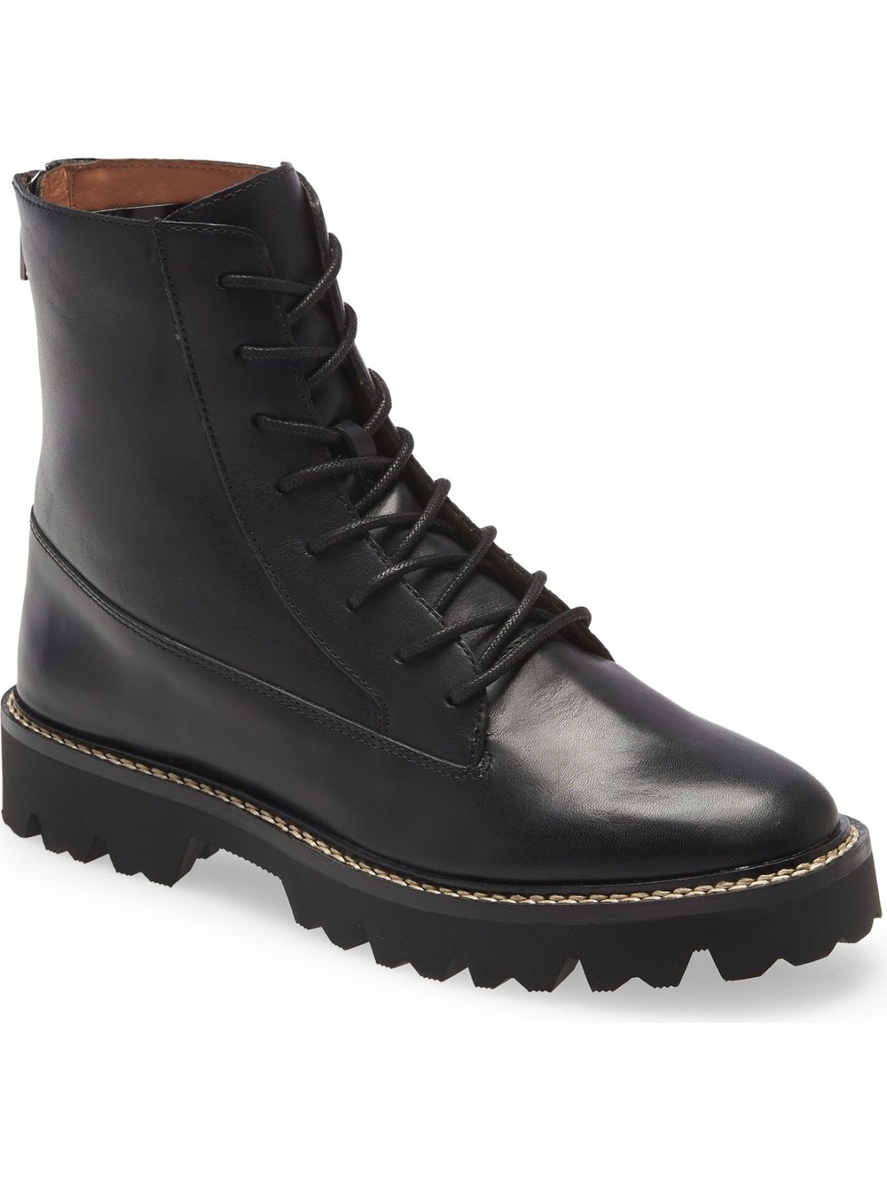 Madewell Black Leather Lug-Sole Lace-Up Boot